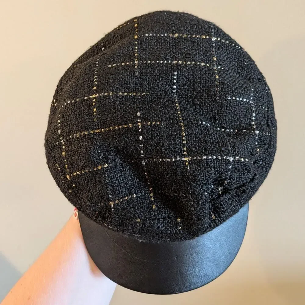 Downtown Girl Juicy Couture Black Beret With Gold Accents Silver Gold Threading